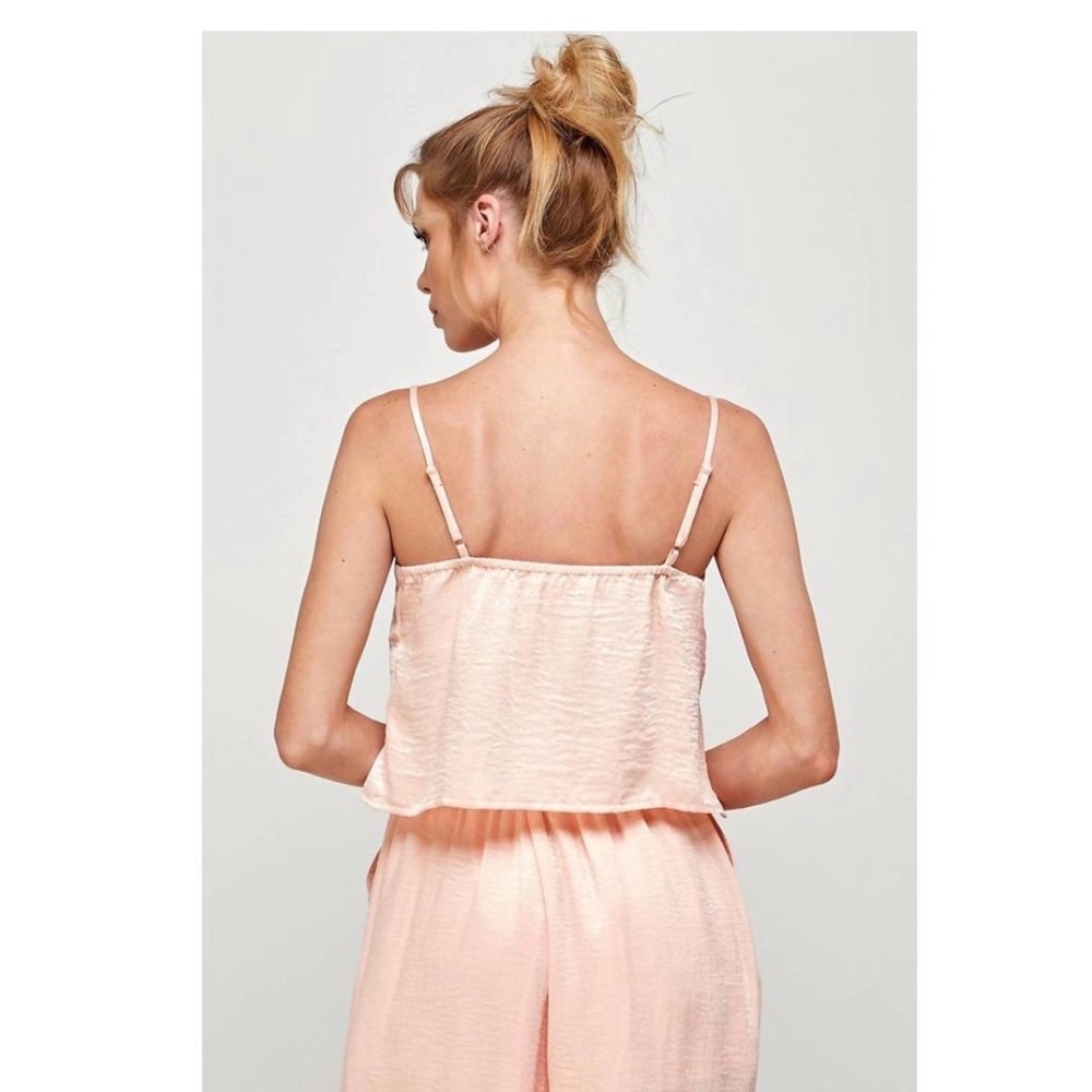 Caramela Peach Satin Cowl Neck Cami Top Hammered Texture Medium CT3076Ssatin - Picture 2 of 10